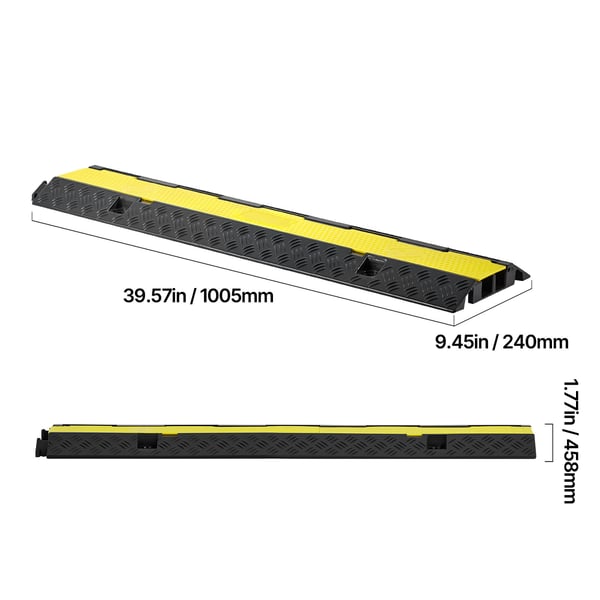 Kabelbeskytter rampe, 32x31 mm, sort gul, kraftig gummi
