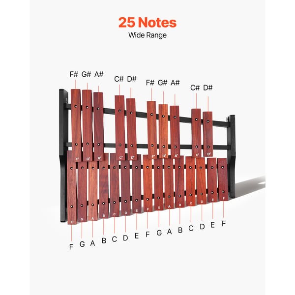 Glockenspiel xylofon, 25 toner, brun, træslaginstrument