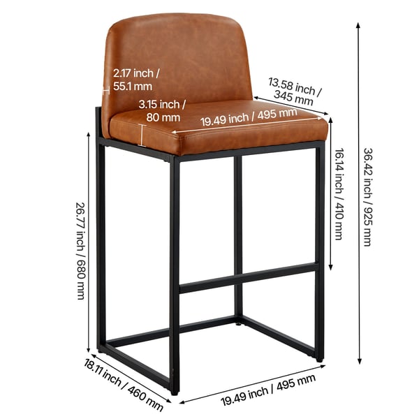 Barstolsæt, 49,5x46x92,5 cm, Brun, PU-læder, Metal