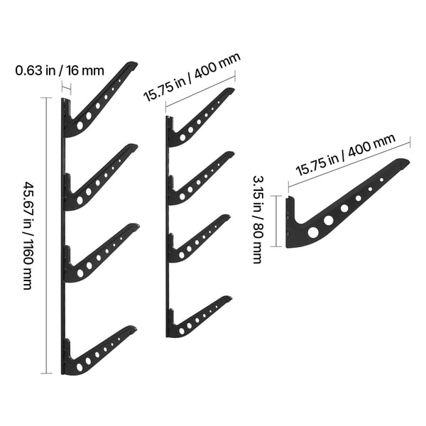 Surffilaudan seinäteline, 400x16x1160 mm, musta, metallisäilytys