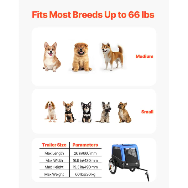 Hundecykeltrailer, 126x60,5x74 cm, sammenklappelig