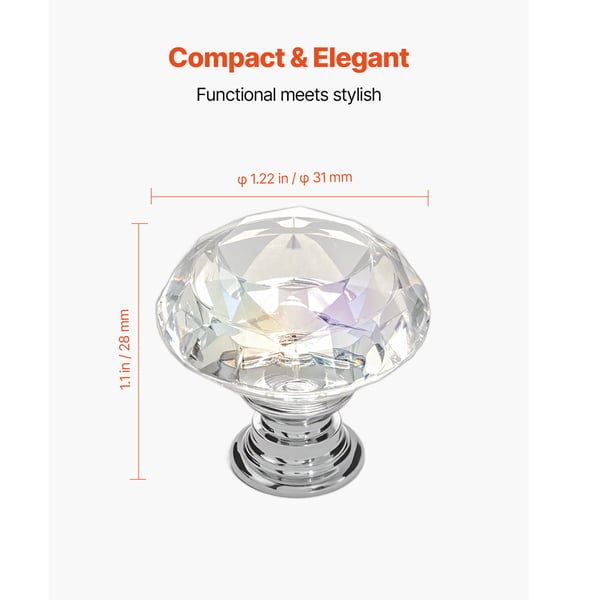 Skåpknoppar 12-pack 31x28 mm Transparent Silver Akryl Zinklegering