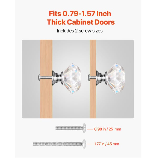 Skåpknoppar 12-pack 31x28 mm Transparent Silver Akryl Zinklegering