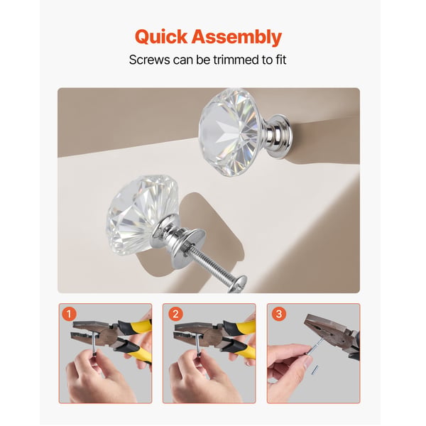 Skåpknoppar 12-pack 31x28 mm Transparent Silver Akryl Zinklegering