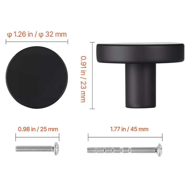 Skåpknoppar, 10-pack, 3,2x2,3 cm, Svart, Zinklegering