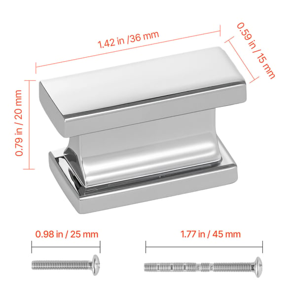 Skåpknoppar 36x15x20 mm Krom Zinklegering