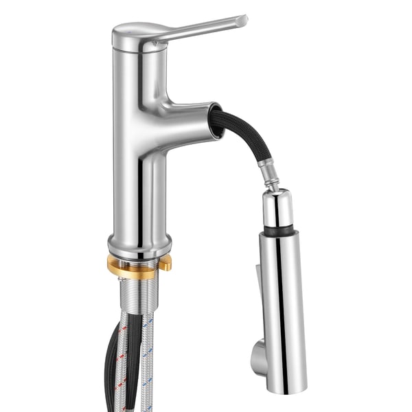 Diskblandare, Enhandtag, Utdragbar, 260x210x52 mm, Borstad nickel rostfritt stål