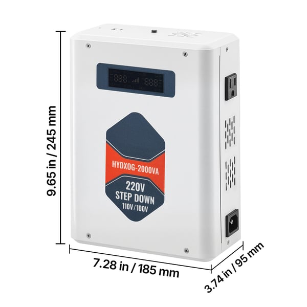 Jännitemuunnin, Step Down 2000VA 220V–110V, raskas käyttö, LCD-näyttö