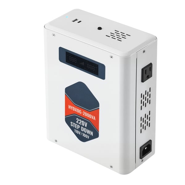 Jännitemuunnin, Step Down 2000VA 220V–110V, raskas käyttö, LCD-näyttö
