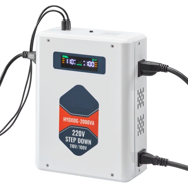 Jännitemuunnin, Step Down 2000VA 220V–110V, raskas käyttö, LCD-näyttö