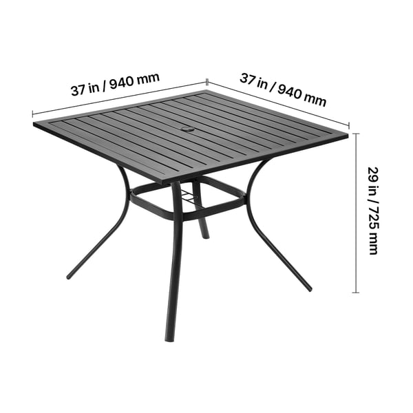 Udendørs spisebord, 94x94x73,5 cm, sort, metalstål