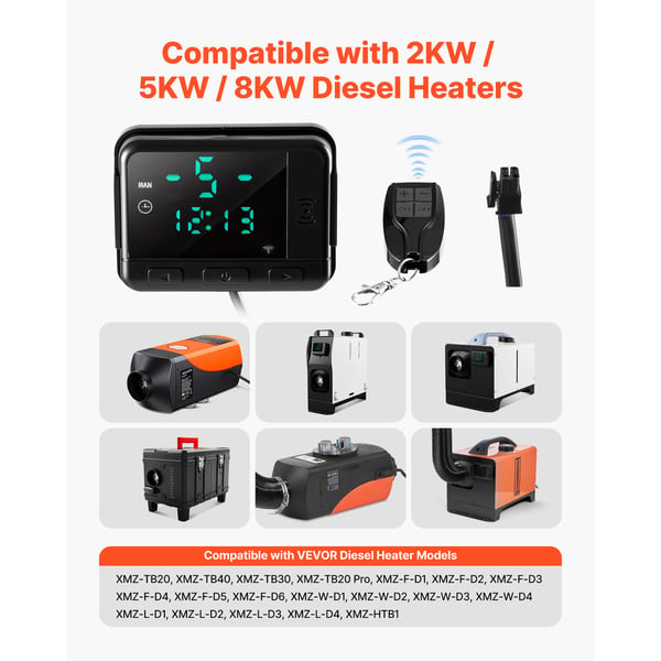 Diesel luftvarmer controller, 81x63x18 mm, LCD display, fjernbetjening