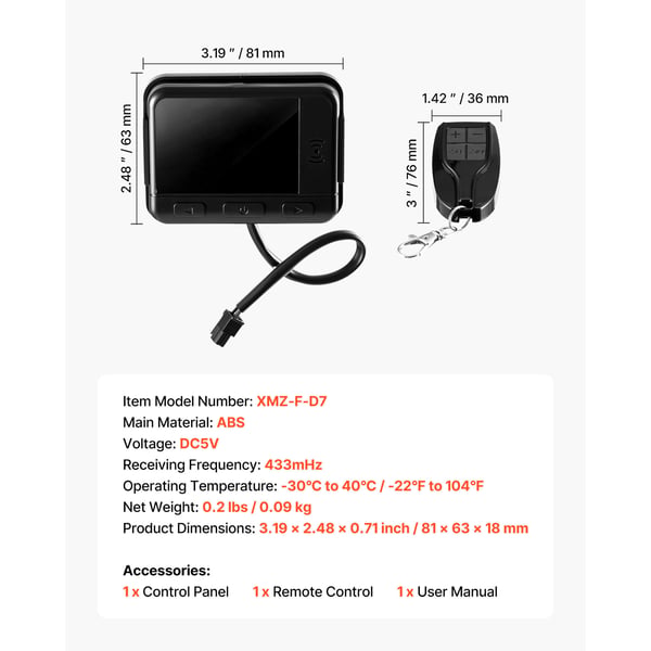 Diesel luftvarmer controller, 81x63x18 mm, LCD display, fjernbetjening