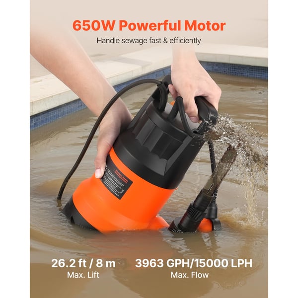Upotettava pumppukaivo, 650W, 15000 l/h, 8 m max nostokorkeus, PP-GF20, vesipumppu