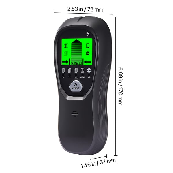 Søgedetektor, Elektronisk vægscanner 17x7,2x3,7 cm, Sort