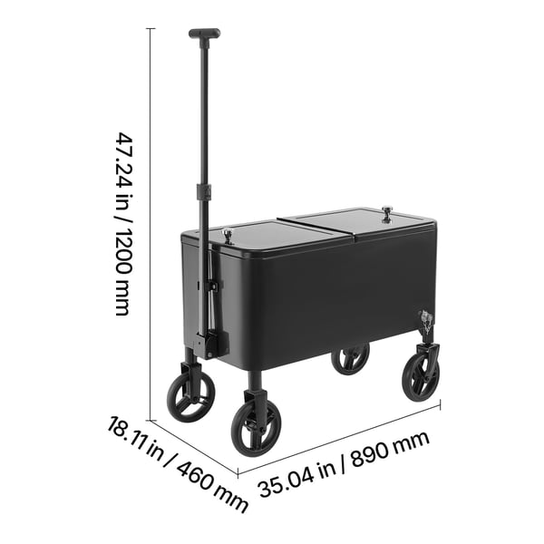 Jääkylmävaunu, 75,71 L, 89x46x120 cm, musta, pyörillä liikkuva kylmälaukku