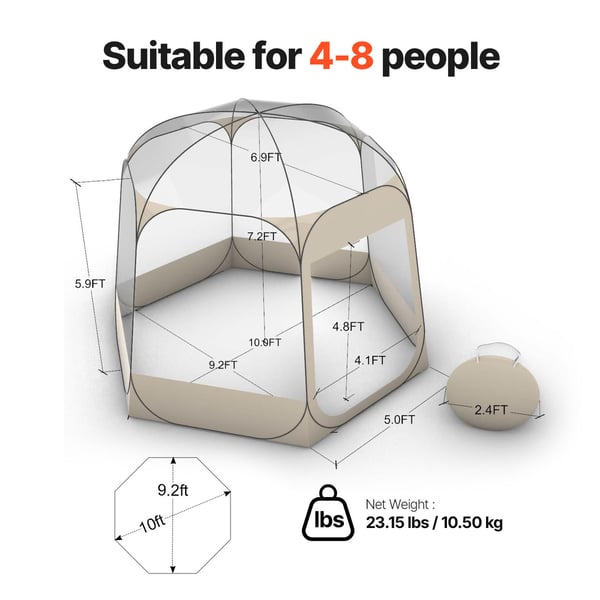 Boble Telt, 305x275x220 cm, Klar Beige, Udendørs Ly