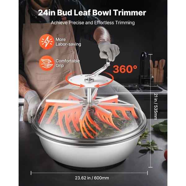 Bud Leaf Bowl Trimmer, 60x60x53,5 cm, ruostumaton teräs, manuaalinen leikkauskone