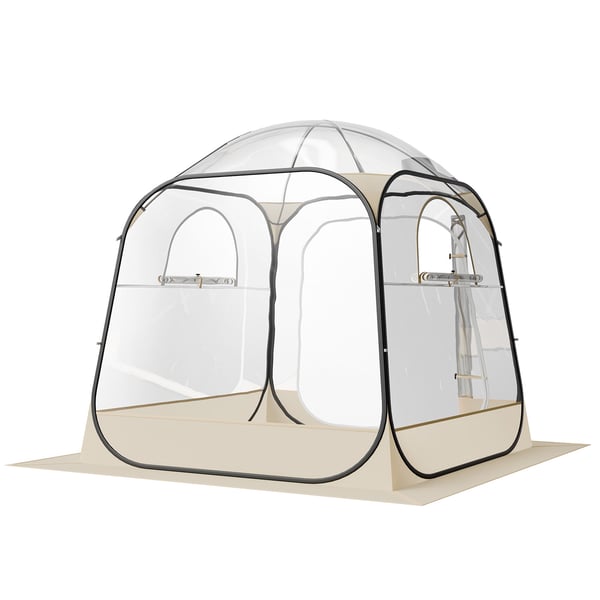 Sportstelt, Pop-up gennemsigtig bobletelt 183x183x195 cm, beige, vandtæt udendørs ly