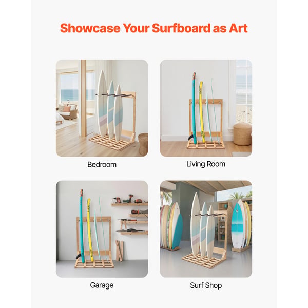 Surfbrädställ, 4-vånings vertikal ställning, 91,5x61x114,5 cm, naturträ, furu