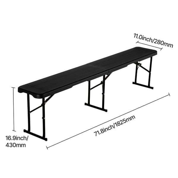 Taitettava penkki 182,5x28x43 cm musta, HDPE, kannettava