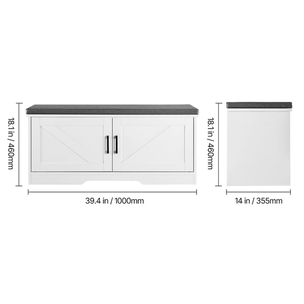 Skobænk, 100x35.5x46 cm, Hvid, Opbevaring