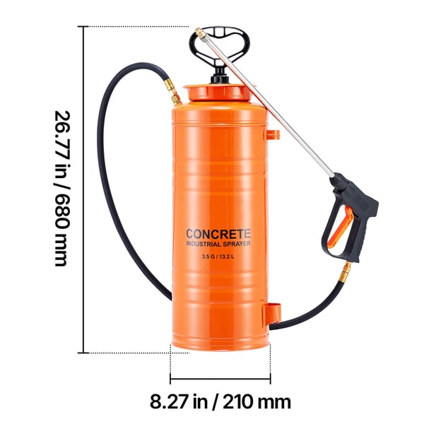 Betongspruta, 14L rostfritt stål, 24x21x68 cm, orange, extra robust
