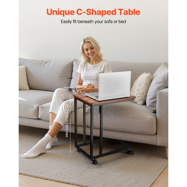 Sidobord, C-format soffbord 50x35x60,5 cm, Brun och svart, Metallram