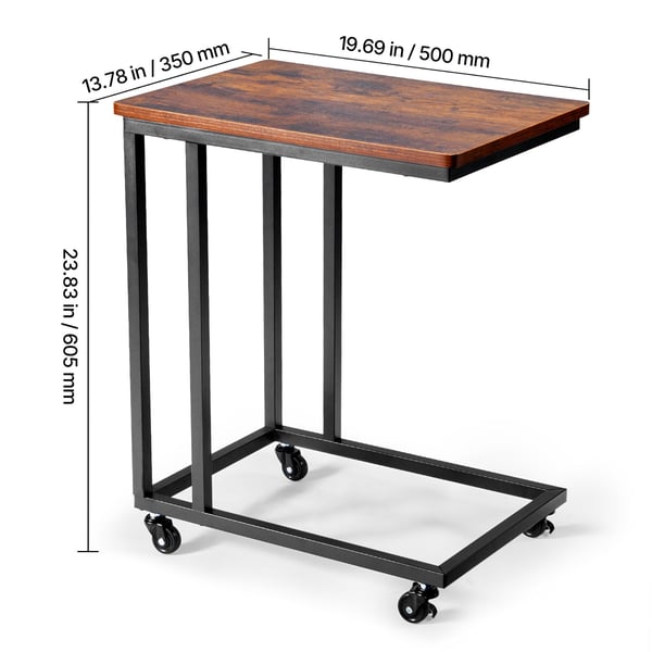Sidobord, C-format soffbord 50x35x60,5 cm, Brun och svart, Metallram