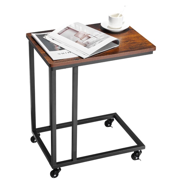 Sidobord, C-format soffbord 50x35x60,5 cm, Brun och svart, Metallram