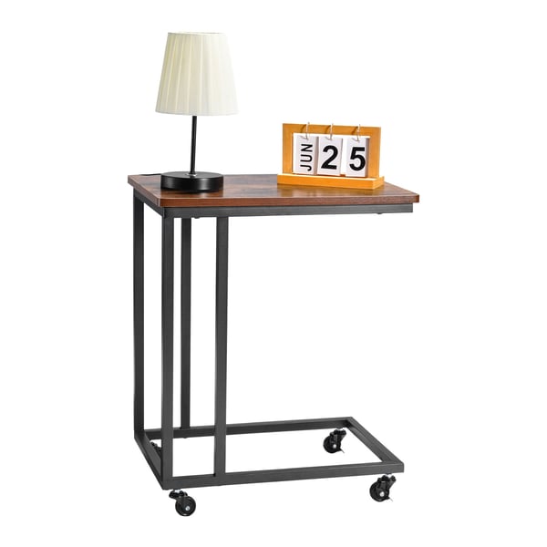 Sidobord, C-format soffbord 50x35x60,5 cm, Brun och svart, Metallram