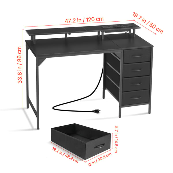 Skrivbord 120x50x86 cm Svart, LED-belysning, Förvaring