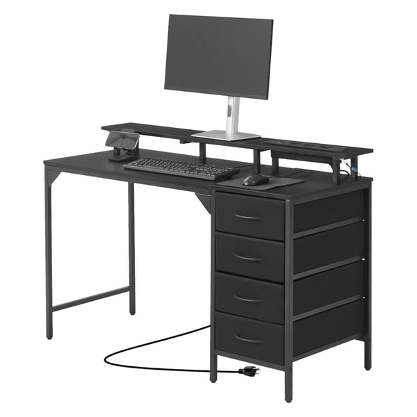 Skrivbord 120x50x86 cm Svart, LED-belysning, Förvaring