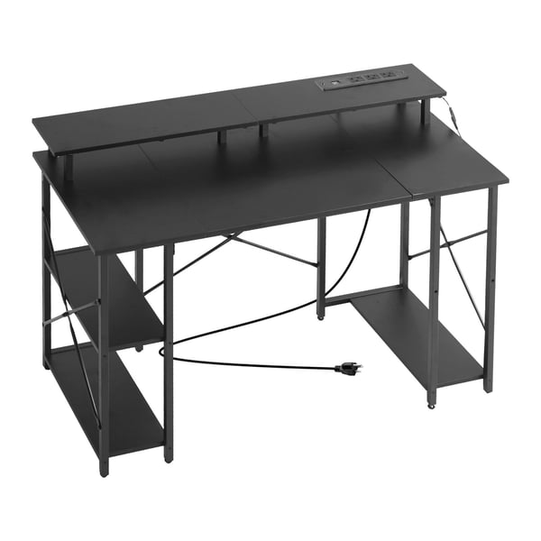 Skrivbord, 120x50x86,5 cm, Svart, LED-belysning och förvaring