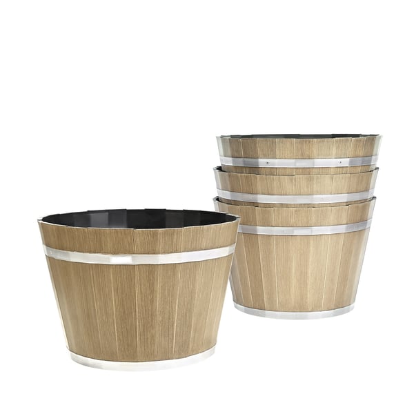 Blomkrukor, 4-pack Whiskey Barrel Planter 30x21 cm, Brun, Plast