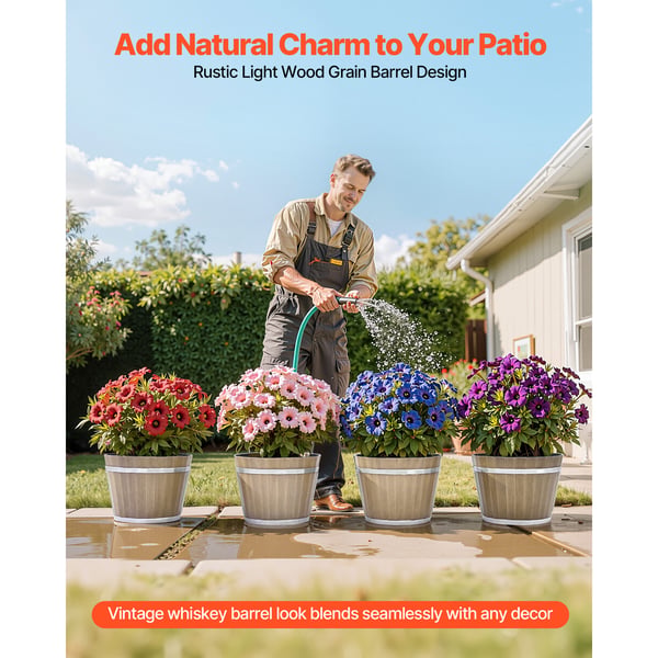 Blomkrukor, 4-pack Whiskey Barrel Planter 30x21 cm, Brun, Plast