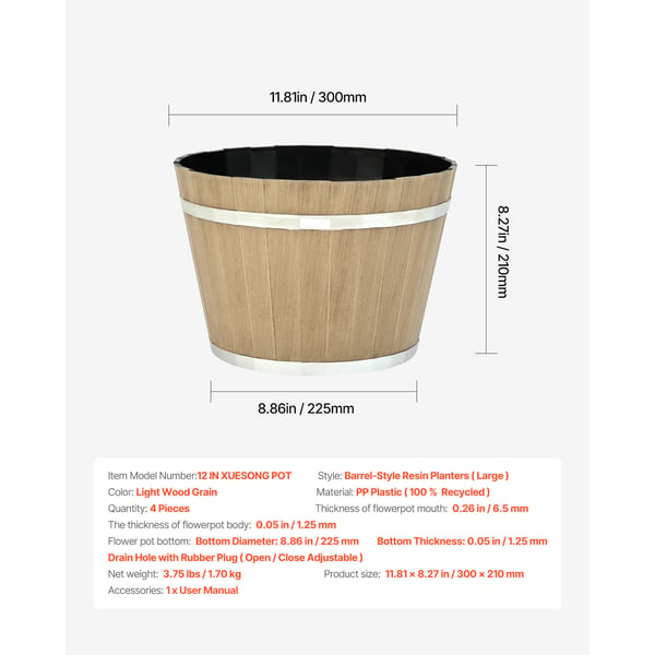 Blomkrukor, 4-pack Whiskey Barrel Planter 30x21 cm, Brun, Plast