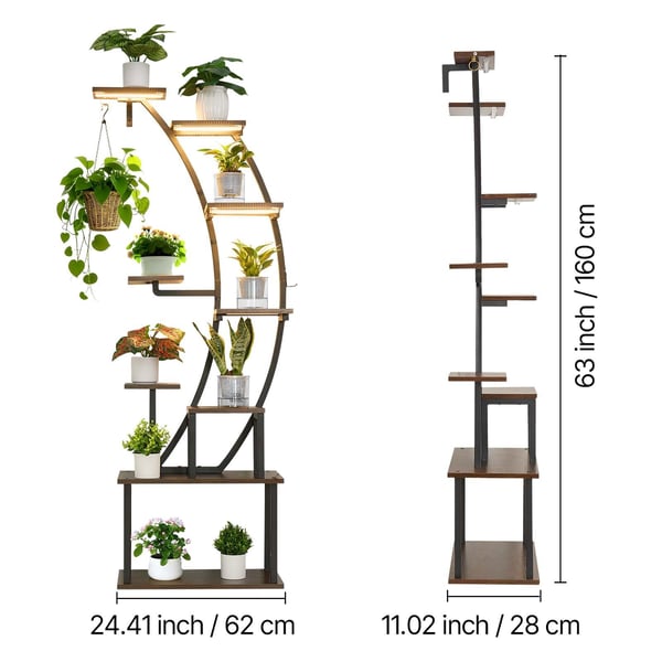 Planteopsats, 62x28x160 cm, Sort, Metal, Indendørs med vækstlys