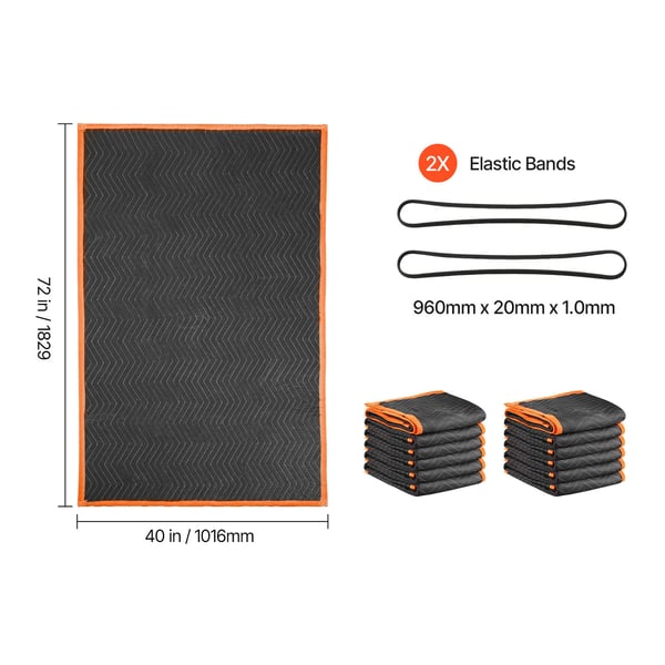 Flyttetæppe, 182,9x101,6 cm, Sort, Bomuldsfyld, Kraftig Nonwoven-stof