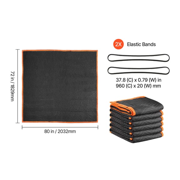 Flyttfilt, 2032x1829 mm, Svart, Bomullsfyllning, Kraftig Nonwoven-textil