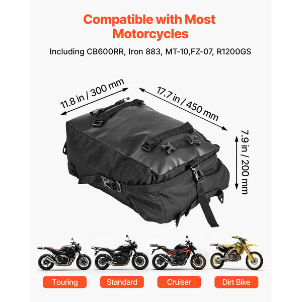 Motorcykel bagtaske, 45x30x20 cm, sort, vandtæt opbevaring