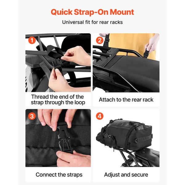 Motorcykel bagtaske, 45x30x20 cm, sort, vandtæt opbevaring