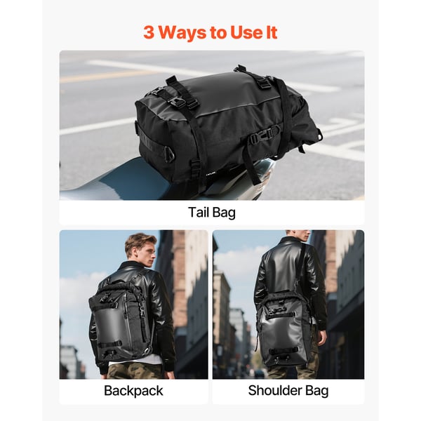 Motorcykel bagtaske, 45x30x20 cm, sort, vandtæt opbevaring