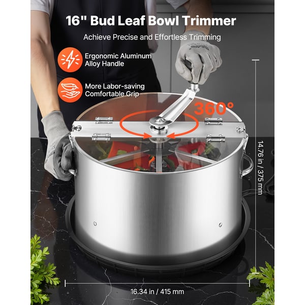 Bud Leaf Trimmer, 41.5x41.5x37.5 cm, Rustfrit stål, Manuel skæremaskine