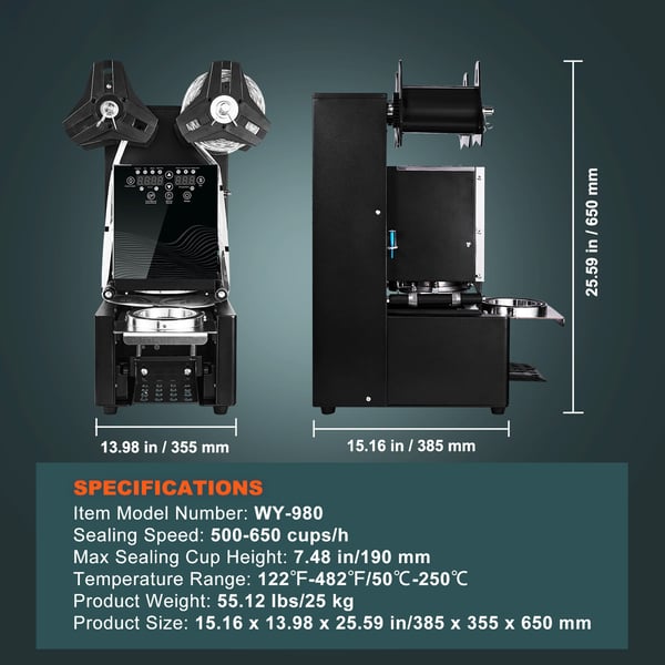 Kuppien suljentakone, 38.5x35.5x65 cm, musta, sähköinen