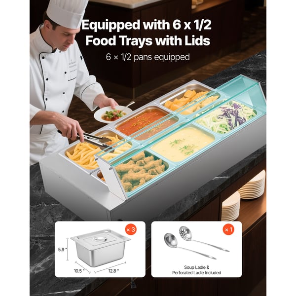 Ruokalämmitin, sähköinen ruostumattomasta teräksestä valmistettu höyrybuffet Bain Marie, 110x57x38,5 cm
