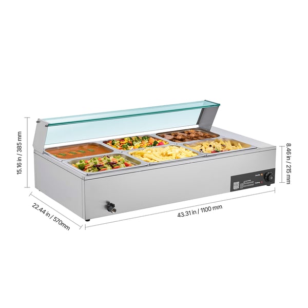 Ruokalämmitin, sähköinen ruostumattomasta teräksestä valmistettu höyrybuffet Bain Marie, 110x57x38,5 cm