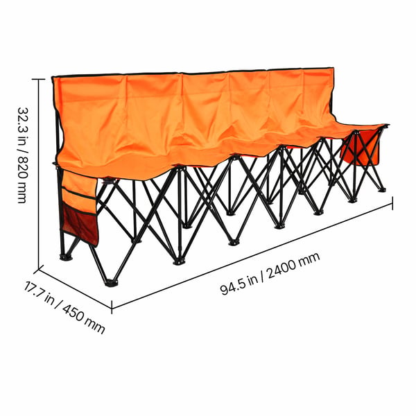 Taitettava penkki, 240x45x82 cm, oranssi, 6 istuttava kannettava istuin