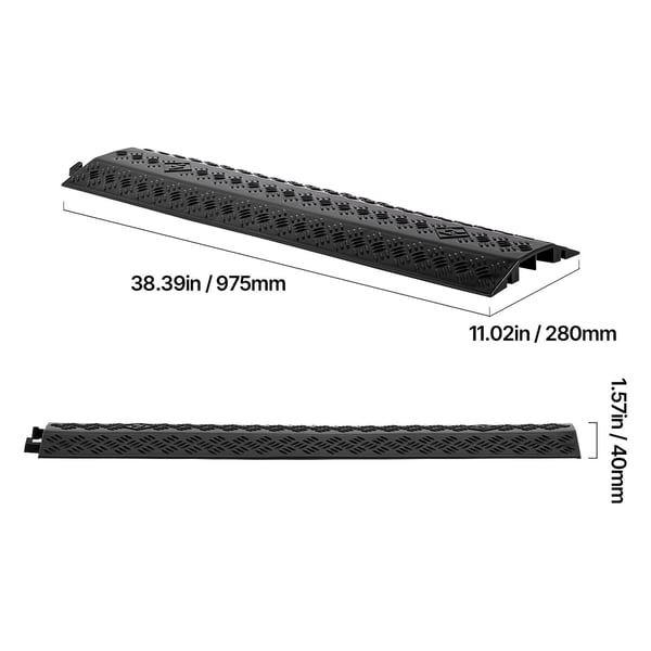 Kabelafdækning, Kraftig kabelbeskytter til gennemgang, 51x28 mm, Sort, PP-materiale