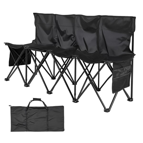 Fällbar bänk, 4-sits portabel med ryggstöd och sidofickor, 161x45x82 cm, svart Fällbar bänk, 4-sits portabel med ryggstöd och sidofickor, 161x45x82 cm, svart
